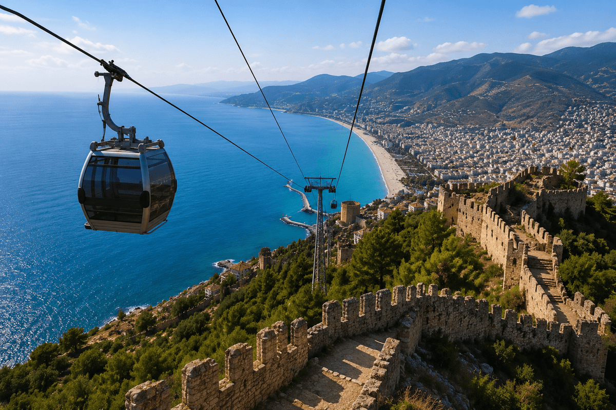 Alanya teleferiğinden görülen kale ve şehir manzarası