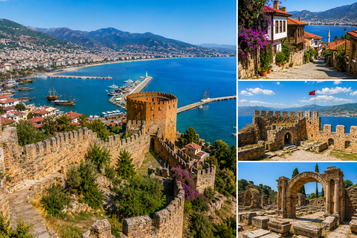 Alanya Kalesi ve teleferiğin şehir turu manzarası