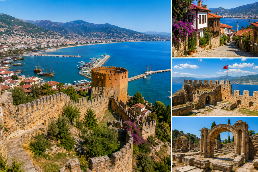Alanya Kalesi ve teleferiğin şehir turu manzarası