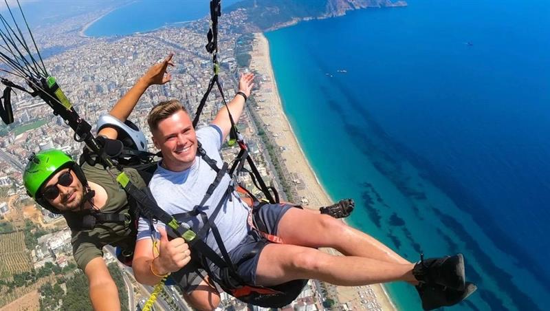 Alanya Paragliding Tour with Cleopatra Beach views, tandem flight and Mediterranean coastline